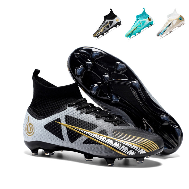 Hight Sock AG  Soccer Cleats, Lace-Up Embossed Triangle Gradient Synthetic Football Boots, Metallic Swoosh Number 10 Logo Lightweight Competition Athletic Shoes for Outdoor Long-Blade Artificial Turf Matches-zusheng-X2302-2