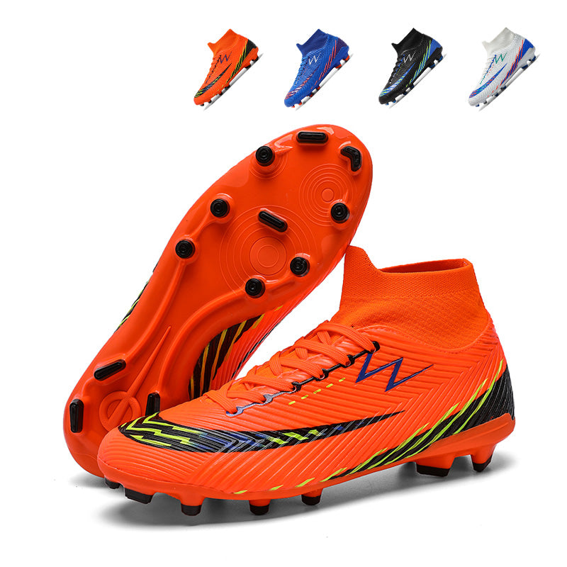 AG Soccer Cleats, Sock‑Collar High‑Ankle Lace‑Up Artificial Grass Football Boots, Diagonal Stripe Textured Upper AG‑Stud Soccer Shoes for Adult & Youth Outdoor Synthetic Turf Training & Competition, Multi‑Color Options-xile791