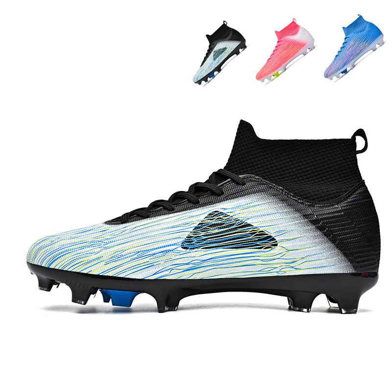 AG Artificial Grass Soccer Cleats, High-Top Gradient Print Knit Football Shoes, Breathable Athletic Boots with Non-Slip Studs for Synthetic Turf-Hxh805L