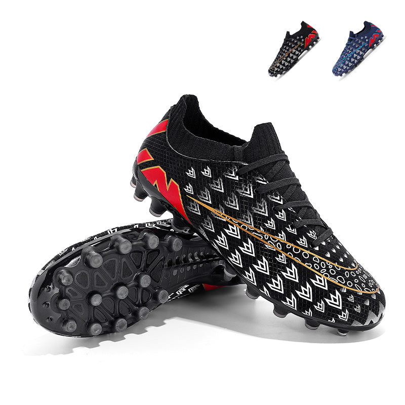 AG Soccer Cleats, Sock‑Collar Lace‑Up Artificial Grass Football Boots, Printed Textured Synthetic Upper, AG‑Stud Outdoor Soccer Shoes for Adult & Youth Artificial Turf Training & Competition-xile23003