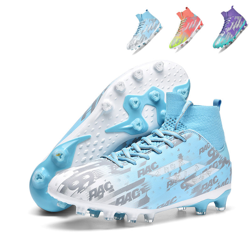 High Sock AG  Soccer Cleats, Lace-Up PAC Speed Gradient Print Synthetic Football Boots, Knit Sock Ankle Lightweight Athletic Shoes for Outdoor Long-Blade Artificial Turf Competitive Matches-zusheng-X2208
