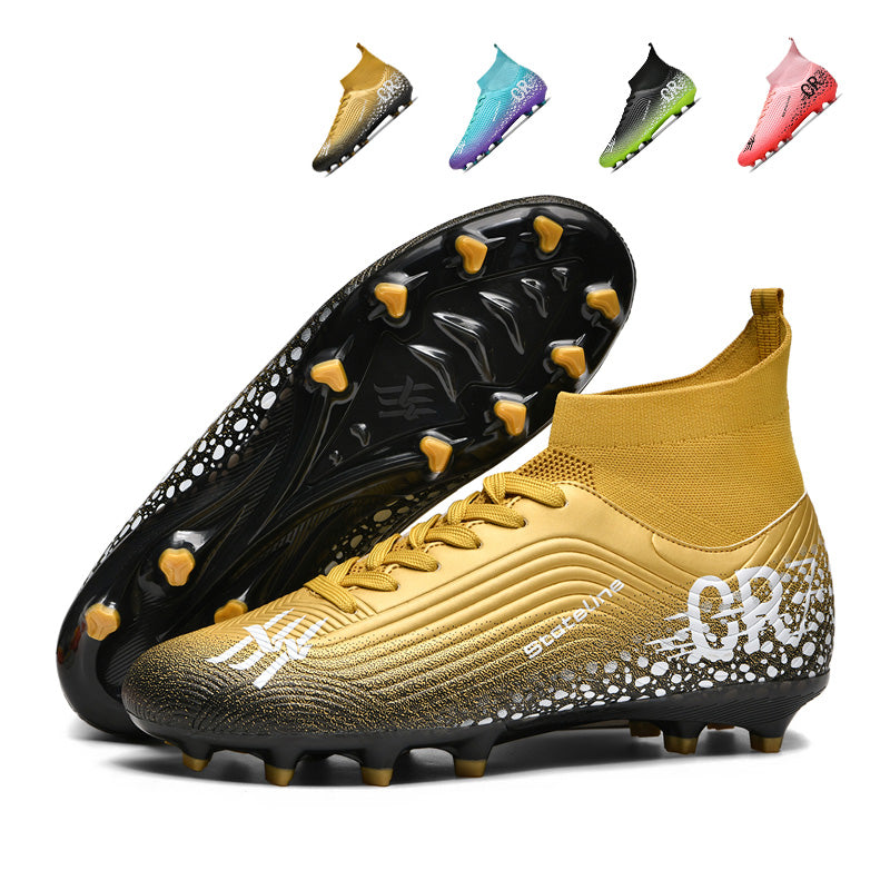 Youth High Sock Collar AG  Soccer Cleats, Lace-Up Gradient Speckle Wavy Line Knit Football Boots, Transparent Conical Hard Stud Professional Competition Cleats for Natural Grass & Long-Pile Artificial Turf-ysxd-ZJ887