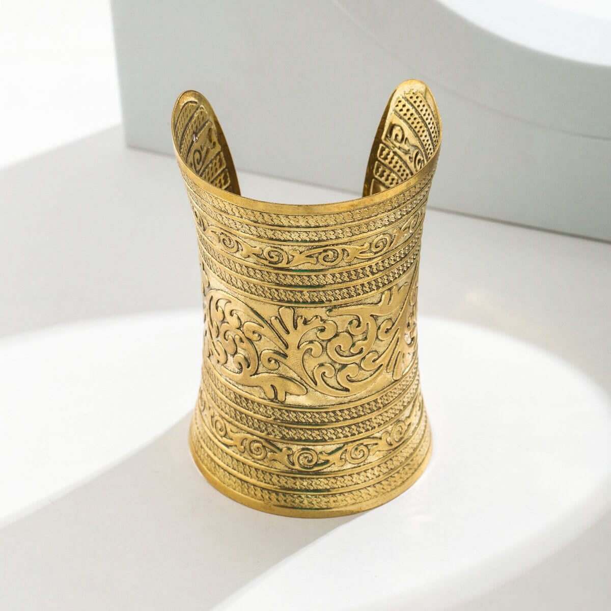 Antique Gold Silver Tone Embossed Floral Wrist Cuff Wrap Wide Bangle