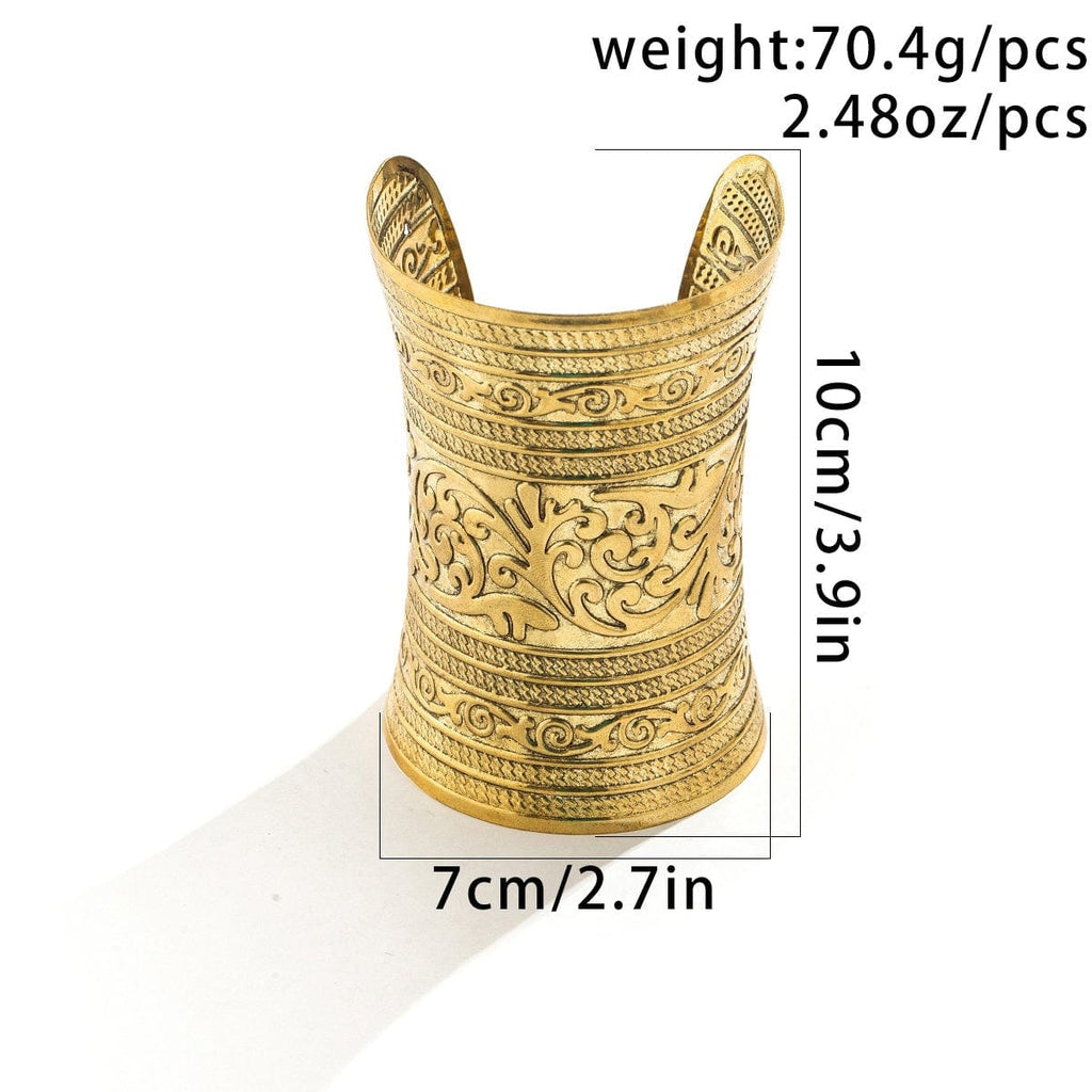 Antique Gold Silver Tone Embossed Floral Wrist Cuff Wrap Wide Bangle