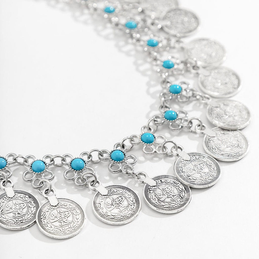 Antique Round Disk Tassel Turquoise Waist Chain