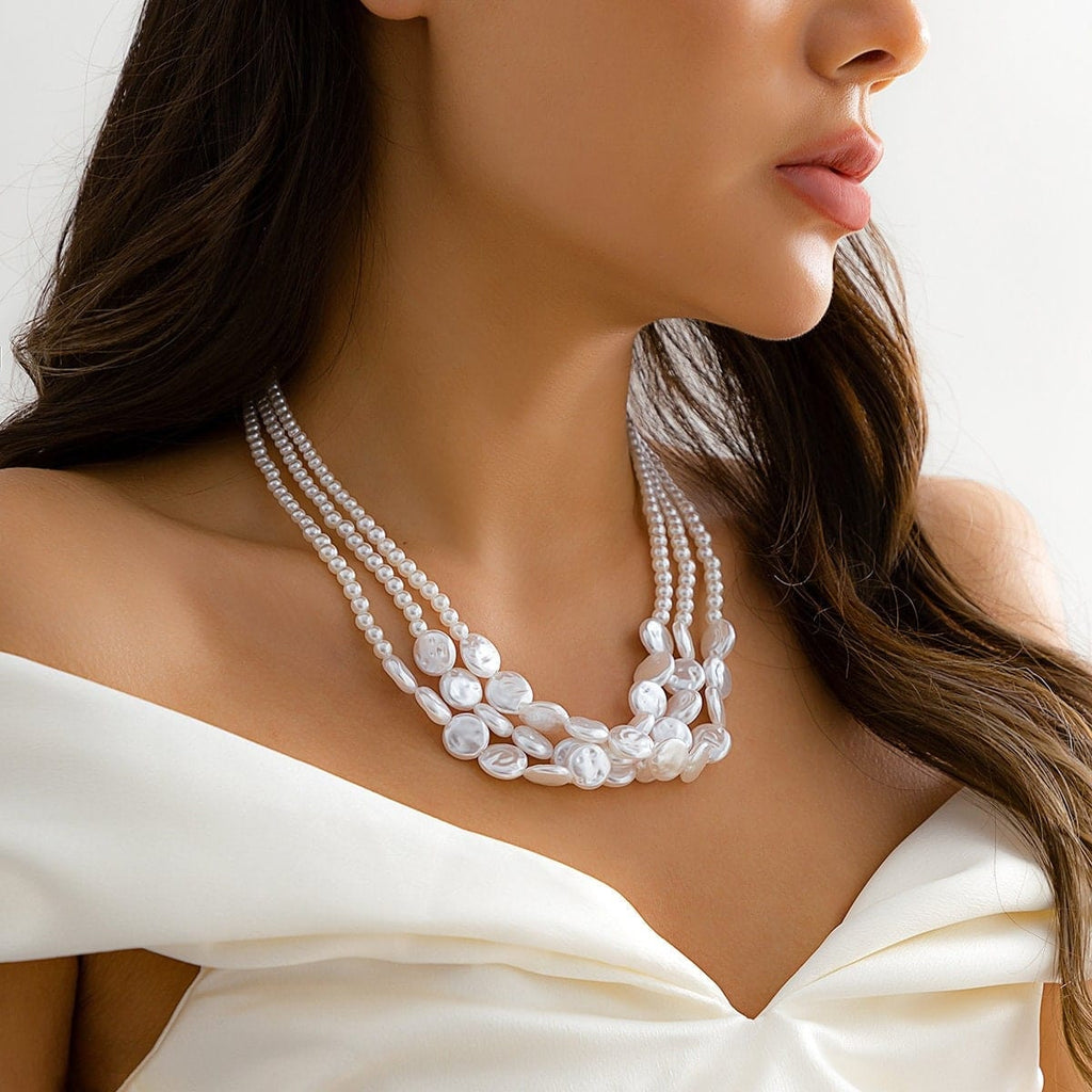 Baroque Layered Pearl Chain Choker Necklace