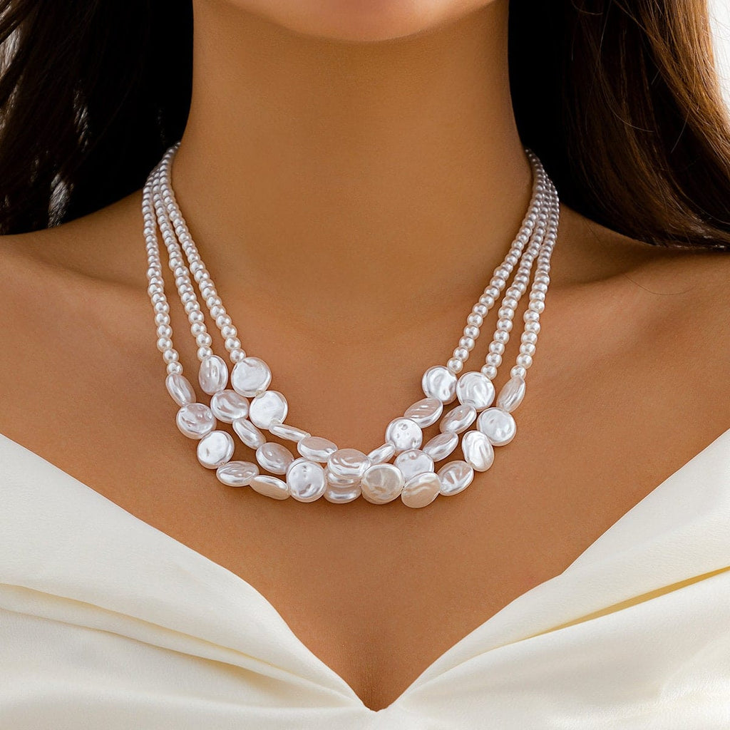 Baroque Layered Pearl Chain Choker Necklace