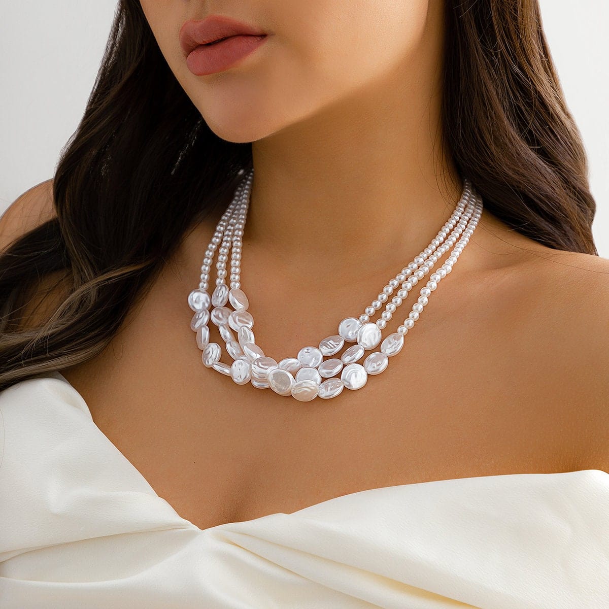 Baroque Layered Pearl Chain Choker Necklace