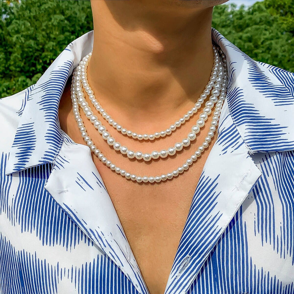 Baroque Layered Pearl Chain Choker Necklace Set