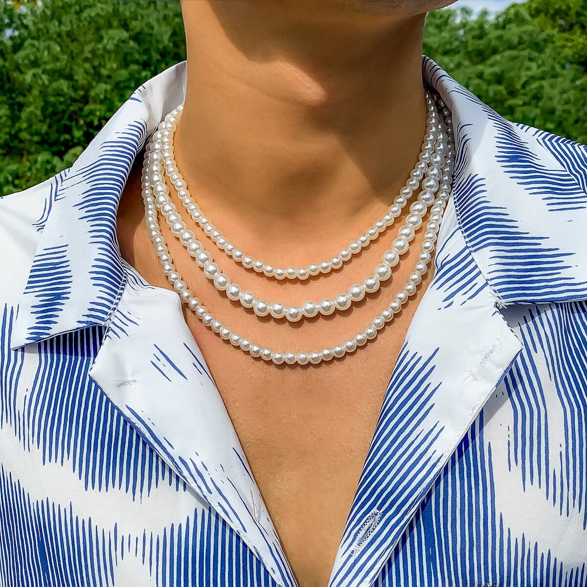 Baroque Layered Pearl Chain Choker Necklace Set