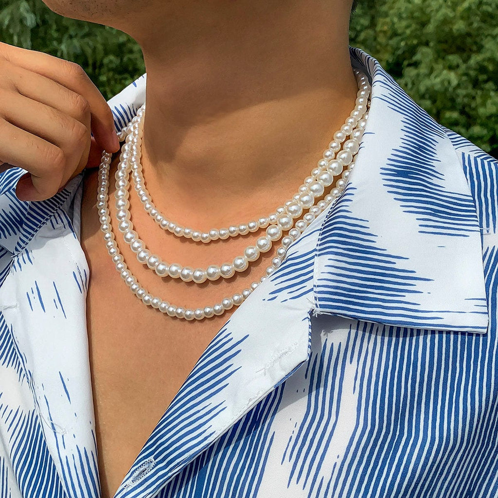 Baroque Layered Pearl Chain Choker Necklace Set