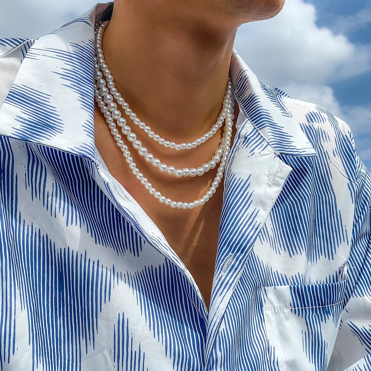 Baroque Layered Pearl Chain Choker Necklace Set