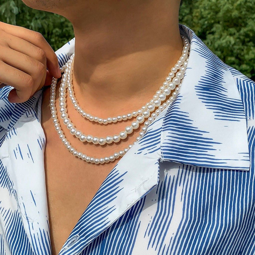 Baroque Layered Pearl Chain Choker Necklace Set