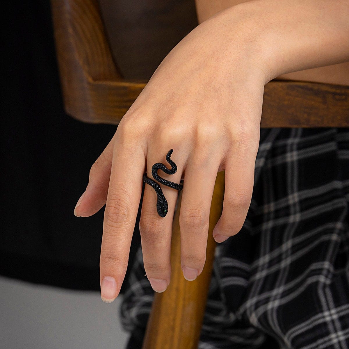 Black Enamel Snake Statement Ring