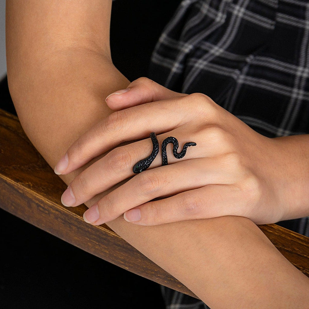 Black Enamel Snake Statement Ring