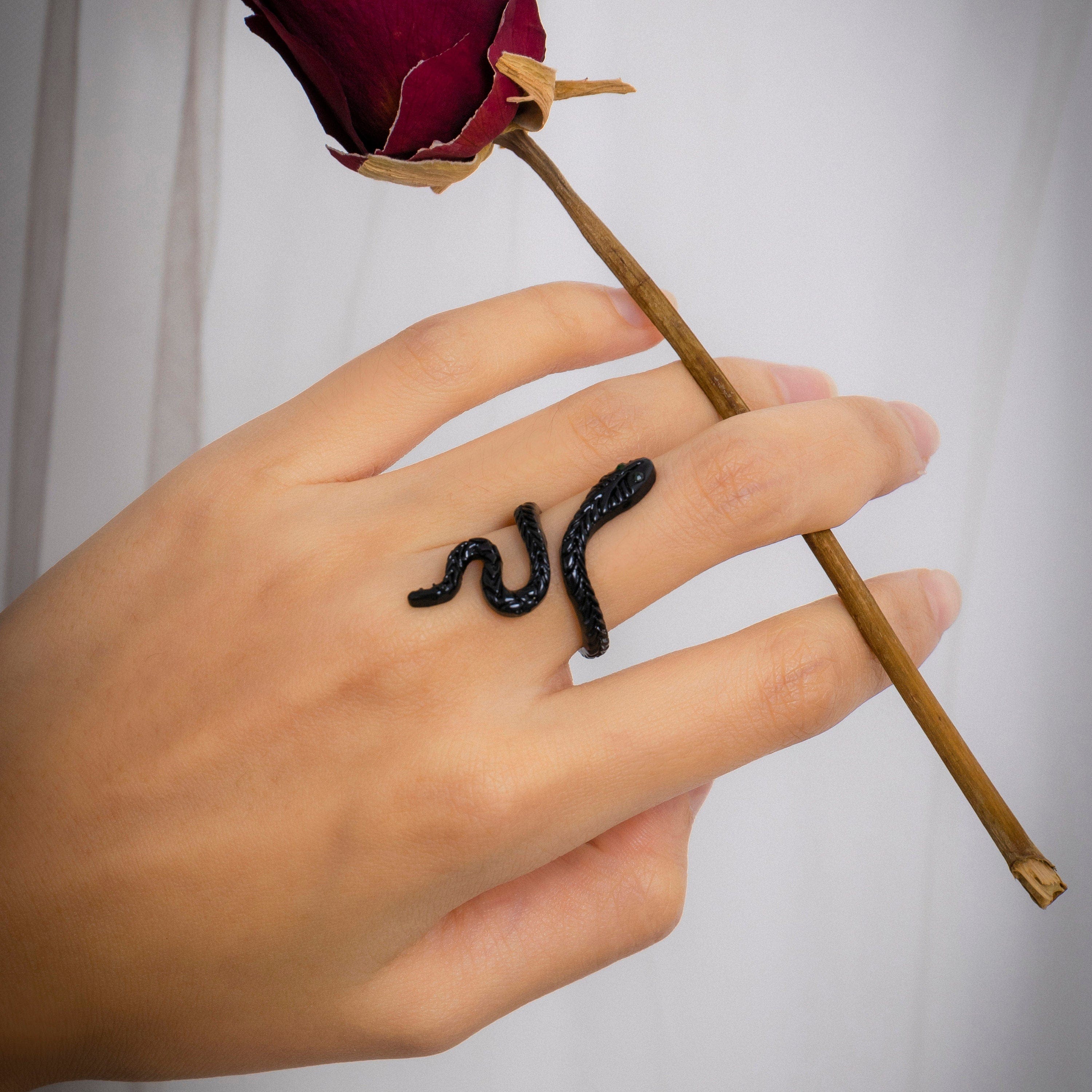 Black Enamel Snake Statement Ring
