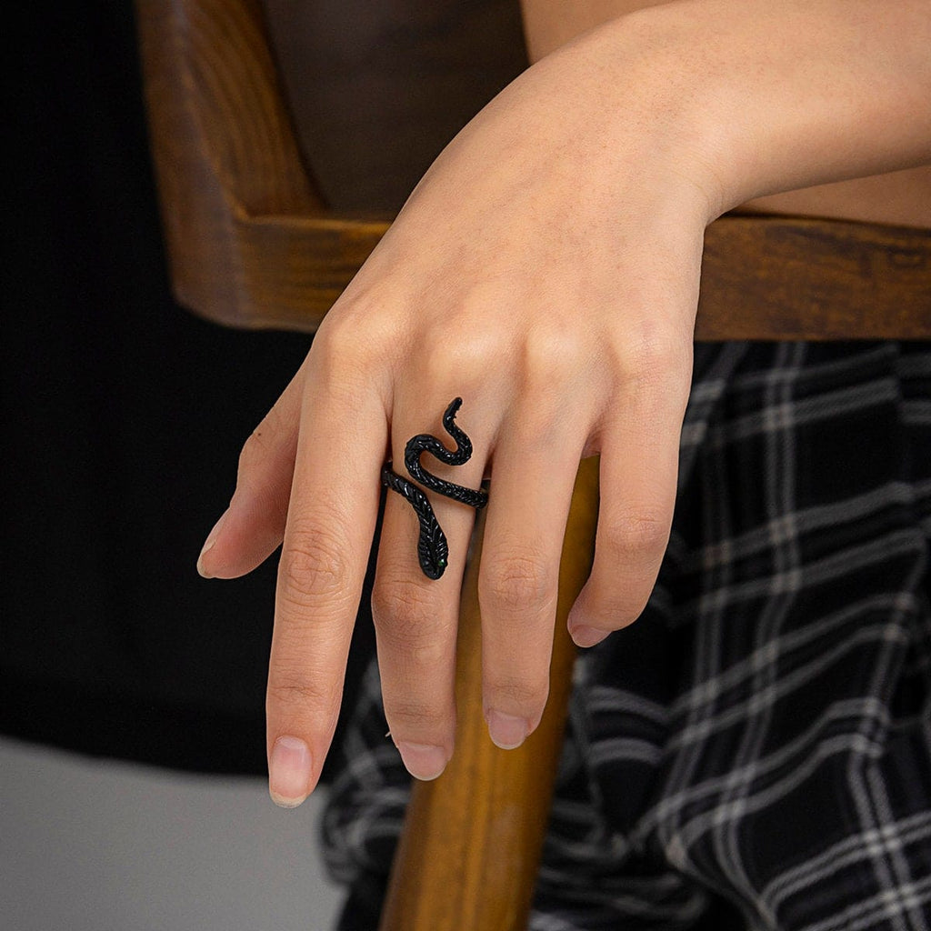 Black Enamel Snake Statement Ring