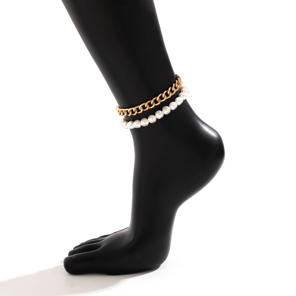 Bohemia 2 Pieces Pearl Curb Chain Anklet Set