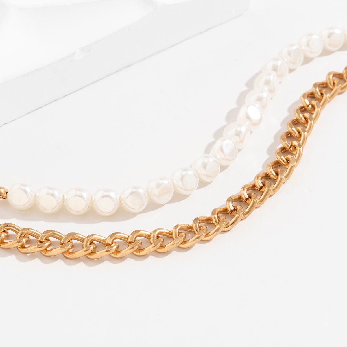 Bohemia 2 Pieces Pearl Curb Chain Anklet Set