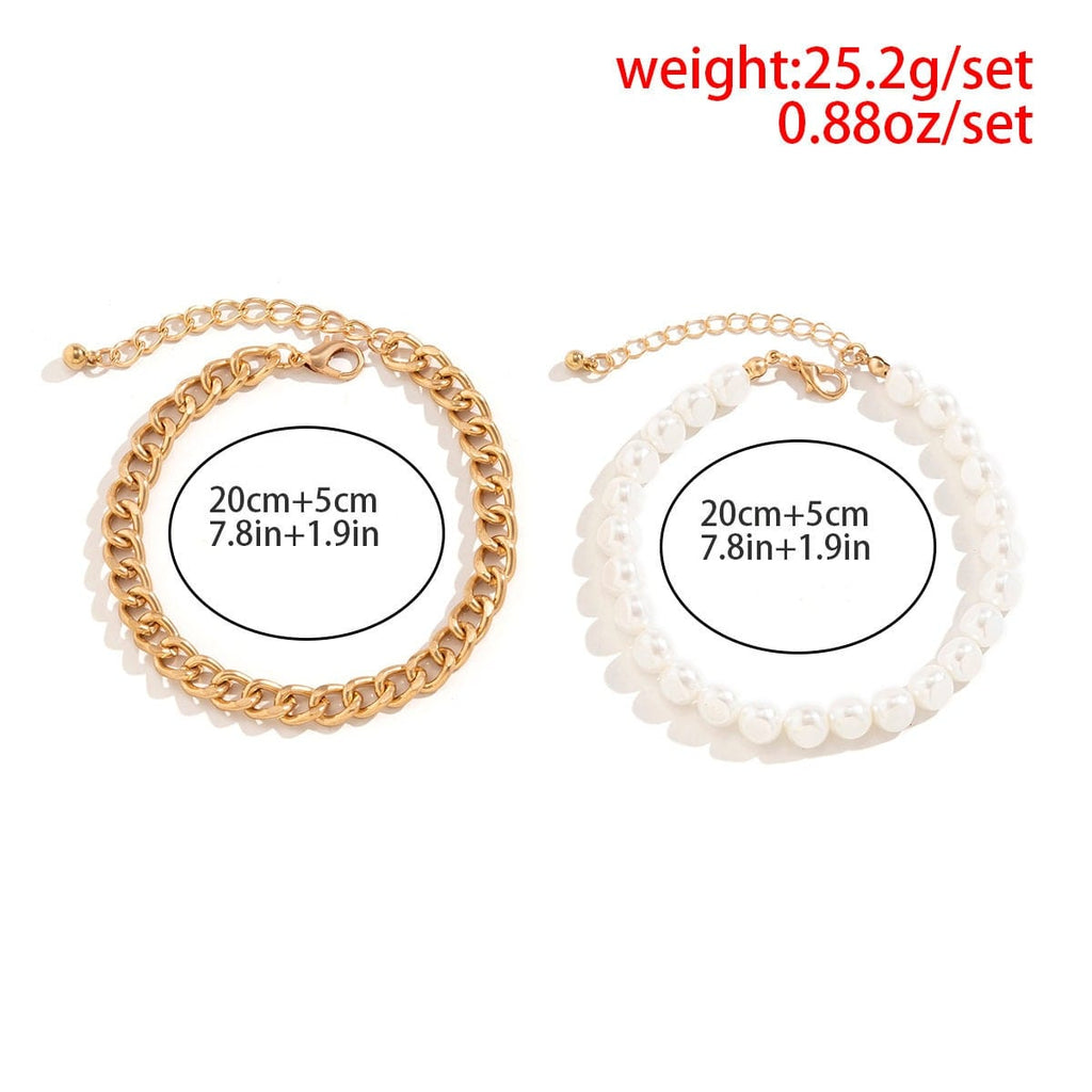 Bohemia 2 Pieces Pearl Curb Chain Anklet Set