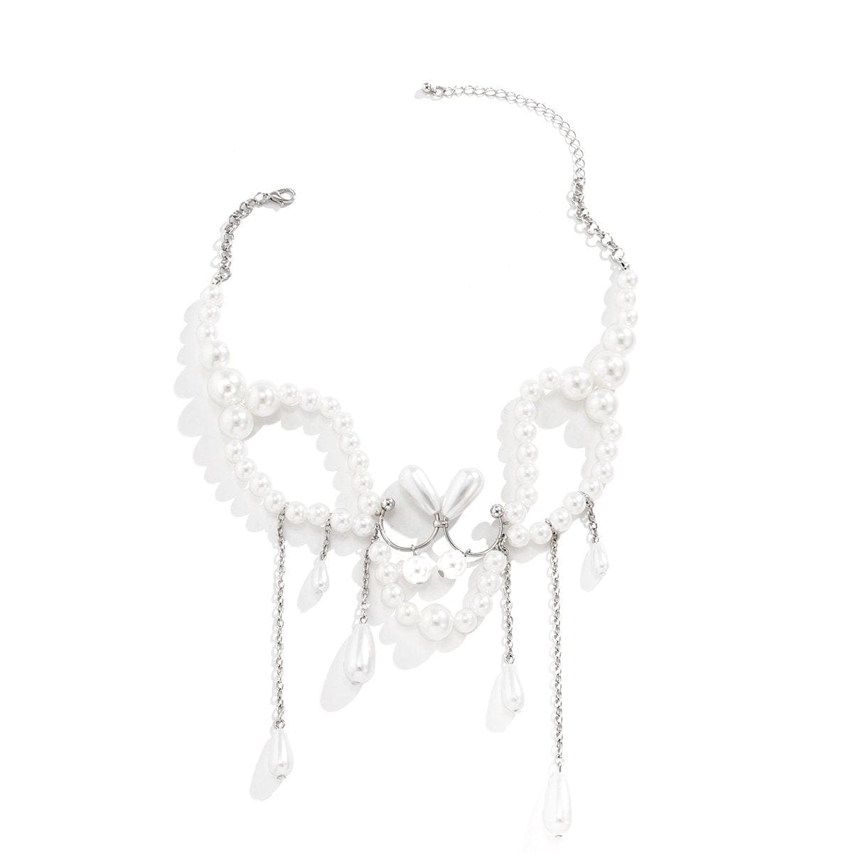 Bohemia Abstract Pattern Pearl Chain Tassel Choker Necklace