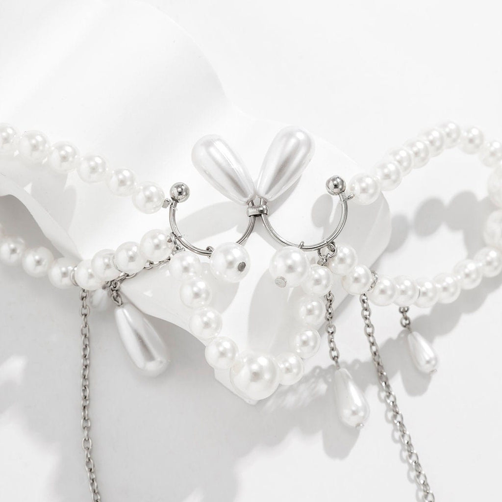 Bohemia Abstract Pattern Pearl Chain Tassel Choker Necklace
