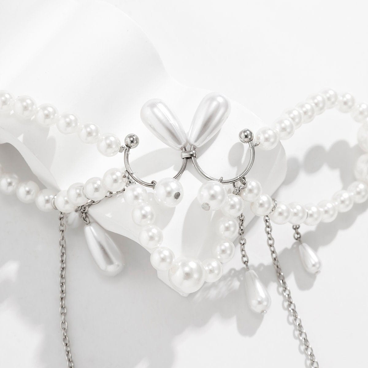 Bohemia Abstract Pattern Pearl Chain Tassel Choker Necklace