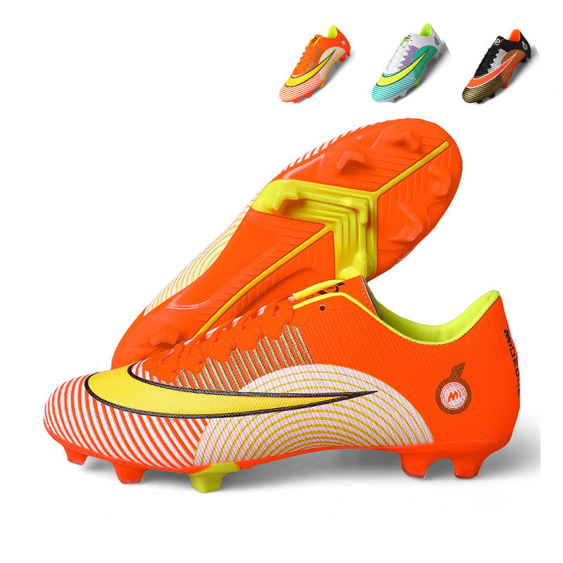 Youth Low-Top Lace-Up AG Soccer Cleats, Gradient Diagonal Stripe Woven Knit Graphic Football Boots, Transparent Conical Hard Stud Professional Competition Cleats for Natural Grass & Long-Pile Artificial Turf-junhao1212-1