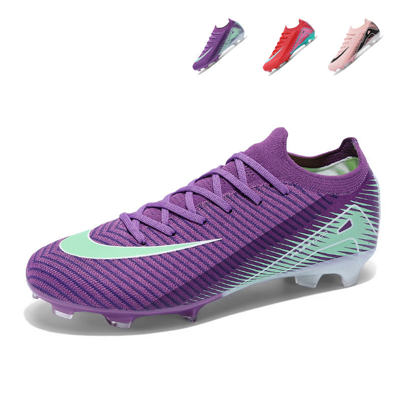 Low Sock Collar AG Soccer Cleats, Lace-Up Gradient Vertical Stripe Woven Knit Football Boots, Transparent Gradient Conical Hard Stud Professional Competition Cleats for Natural Grass & Long-Pile Artificial Turf-junhao8533