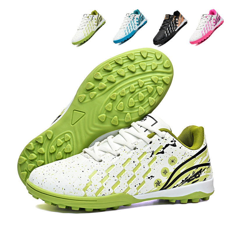 Low-Top TF Turf Soccer Cleats, Lace-Up Embossed Synthetic Leather Splatter Star Graffiti Football Shoes, Non-Marking Short Stud Rubber Training Cleats for Indoor Hard Courts & Short Artificial Turf-zusheng673