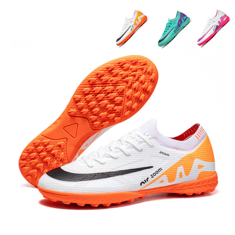 Low Sock Knit TF Turf Soccer Cleats, Lace-Up Woven Mesh Air Zoom Printed Football Boots, Contrast Swoosh & Abstract Geometric Heel Graphic Lightweight Training Shoes for Indoor Hard Courts & Short Artificial Turf-zusheng198S