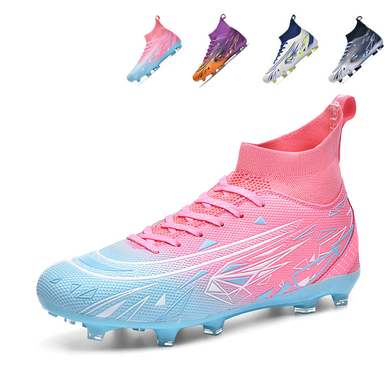 Artificial Grass Soccer Cleats, High-Top Sock Ankle Football Shoes with Geometric Gradient Print, Breathable Knit Athletic Boots for Outdoor Synthetic Turf-Hxh907-2