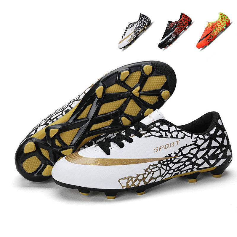 Low Cut AG  Soccer Cleats, Lace-Up Wavy Embossed Synthetic Football Boots, Cracked Fragment Geometric Graphic SPORT Letter Logo Lightweight Competition Athletic Shoes for Outdoor Long-Blade Artificial Turf Matches-zusheng001