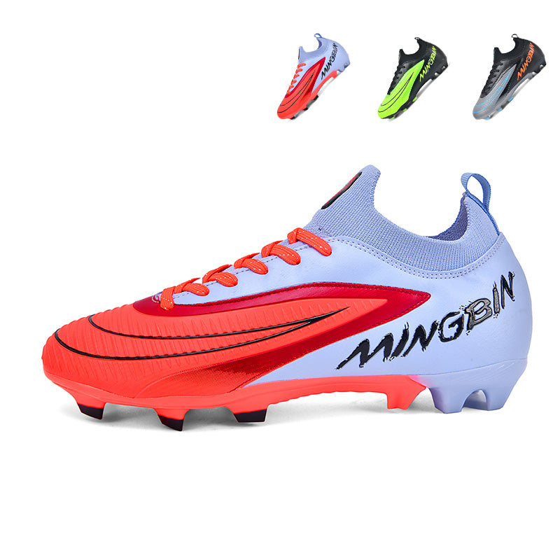 AG Artificial Grass Soccer Cleats, Mid-Top Knit Football Shoes, Gradient Color Block with Graffiti Logo Anti-Slip Athletic Boots for Synthetic Turf-Hxh2617F