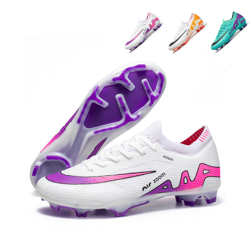 Low Sock Knit AG Soccer Cleats, Lace-Up Breathable Woven Mesh Air Zoom Printed Football Boots, Contrast Swoosh Abstract Geometric Heel Graphic Lightweight Competition Cleats for Outdoor Long-Blade Artificial Turf Matches-zusheng198C