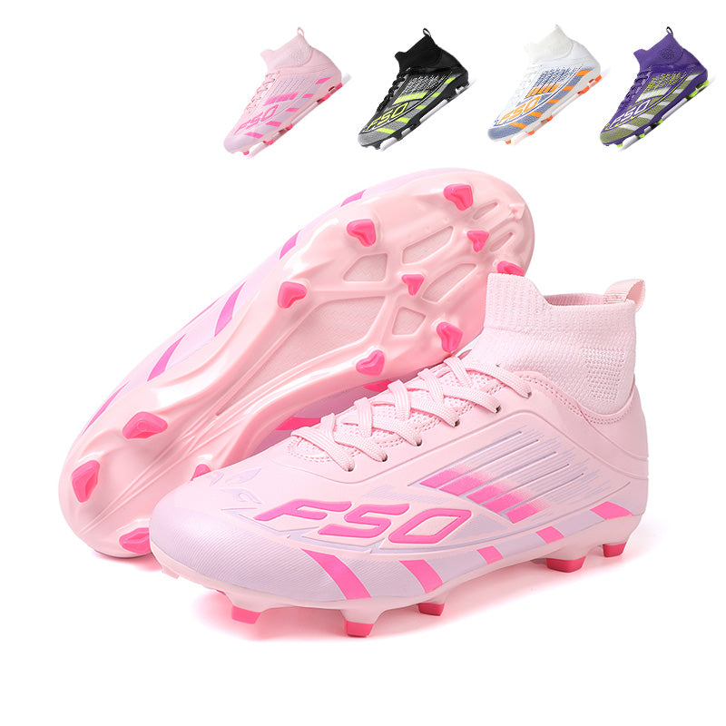 Artificial Grass Soccer Cleats, Hight-Top Sock Ankle Lace-Up F50 Football Boots, Stripe Line Graphic Breathable Athletic Shoes for Outdoor Synthetic Turf Matches-zusheng368B