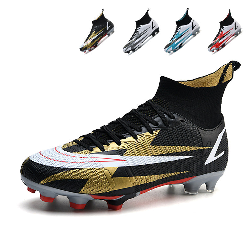 High Ankle Sock AG  Soccer Cleats, Lace-Up Grid Textured Synthetic Leather Lightning Arrow Graphic Football Boots, Transparent Conical Hard Stud Professional Competition Cleats for Natural Grass & Long-Pile Artificial Turf-xinma2177