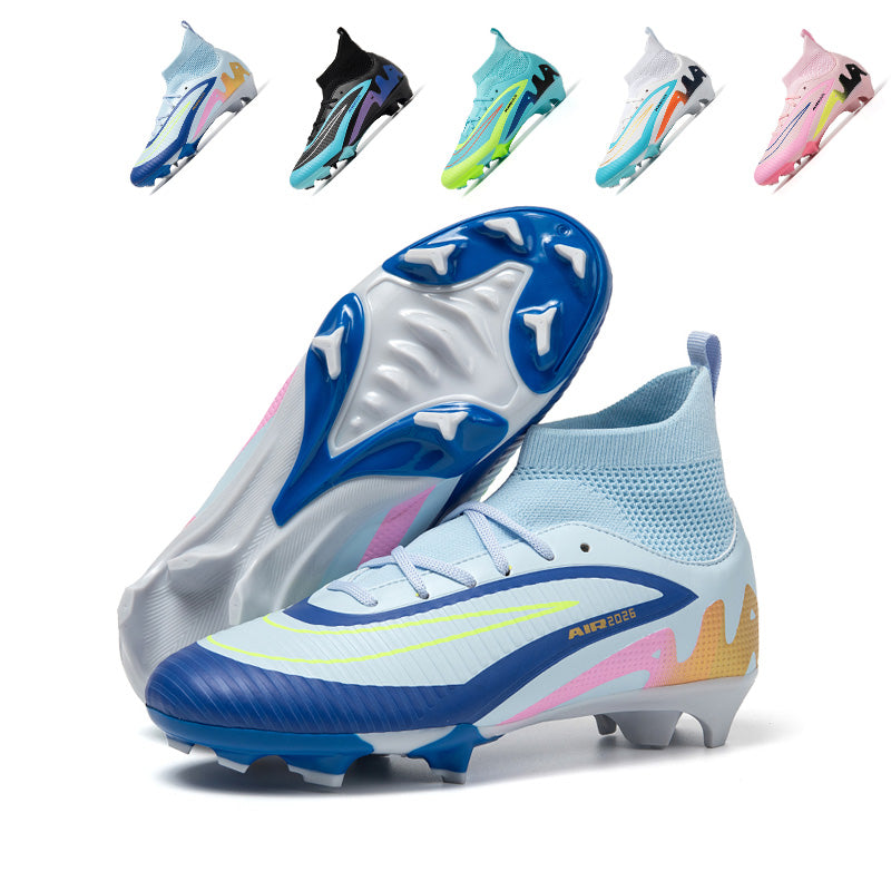 Hight Knit Collar AG  Soccer Cleats, Lace-Up Vertical Rib Embossed Synthetic Football Boots, Gradient AIR2026 Graphic Lightweight Competition Cleats for Outdoor Long-Blade Artificial Grass Pitches-zusheng-A565