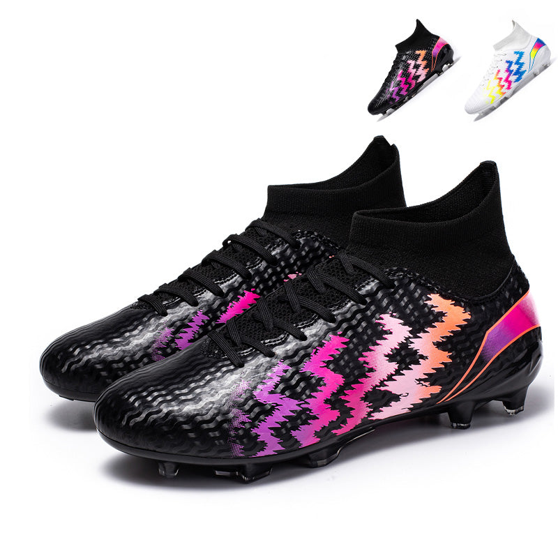 Hight Sock AG Soccer Cleats, Lace-Up Wavy Embossed Synthetic Football Boots, Gradient Jagged Pixel Graphic Knit Sock Ankle Lightweight Competition Athletic Shoes for Outdoor Long-Blade Artificial Turf Matches-zusheng8088C