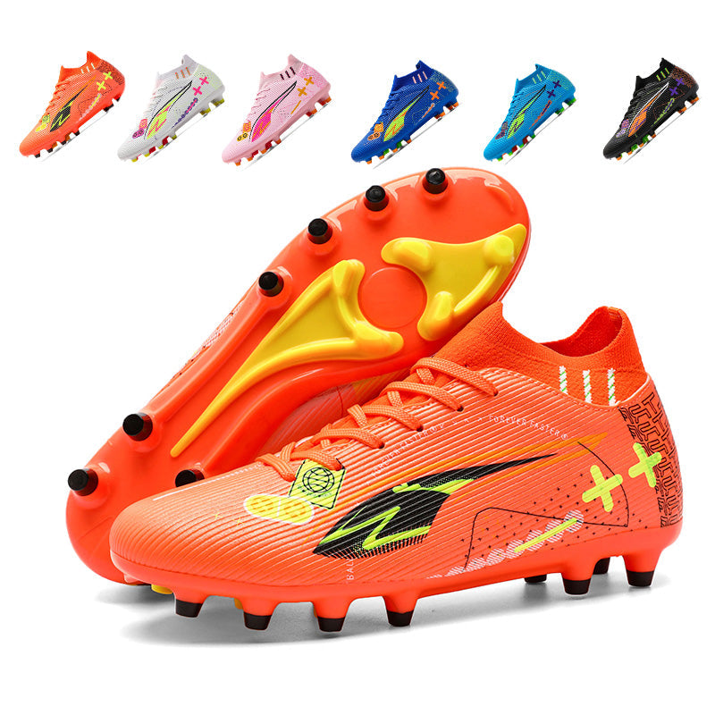 AG Artificial Grass Soccer Cleats, Hight Sock Ankle Lace-Up Ribbed Knit Football Boots, Cross Geometric Graphic Gradient Athletic Shoes for Outdoor Long-Blade Synthetic Turf Matches-zusheng259A