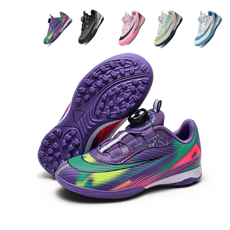 TF Turf Soccer Cleats, Rotary Knob Quick Lacing Breathable Woven Mesh Football Boots, Gradient Crackle Line Air ZOZ6 Logo Lightweight Youth Training Shoes for Indoor Hard Courts & Short Artificial Turf-zusheng6123-1