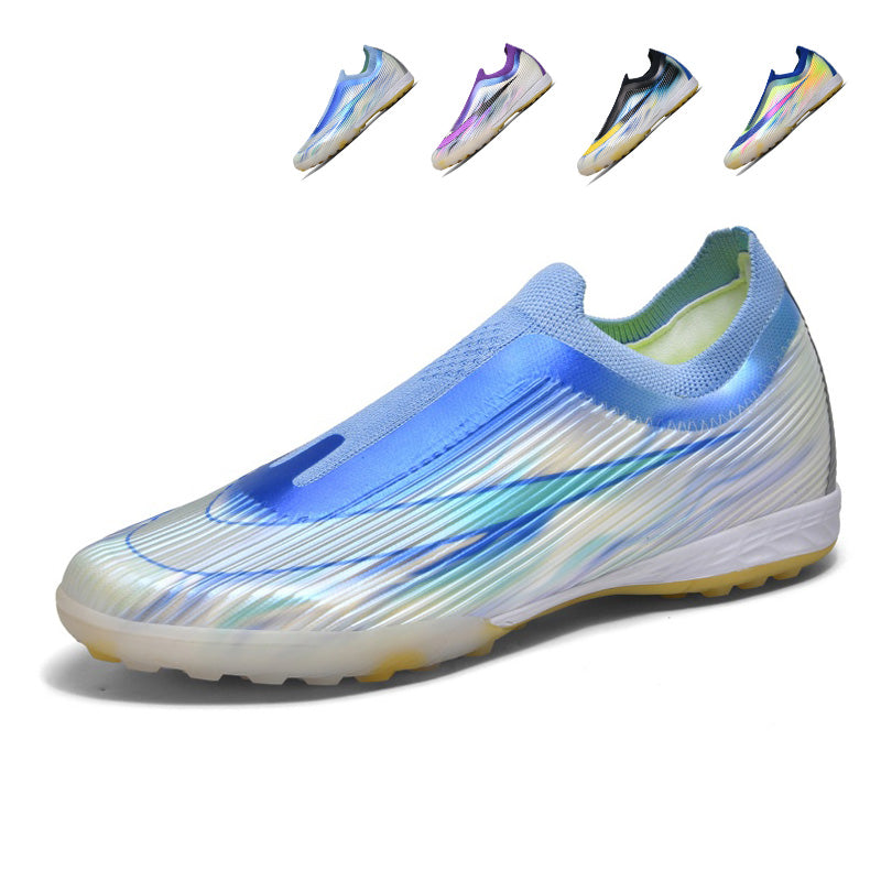 Laceless TF Soccer Cleats, Slip‑On Turf Football Boots, Gradient Metallic Lightweight Breathable Athletic Soccer Shoes for Youth Boys Men Indoor & Outdoor Turf Training & Games, Multiple Color Options-junhao-YCH99-1