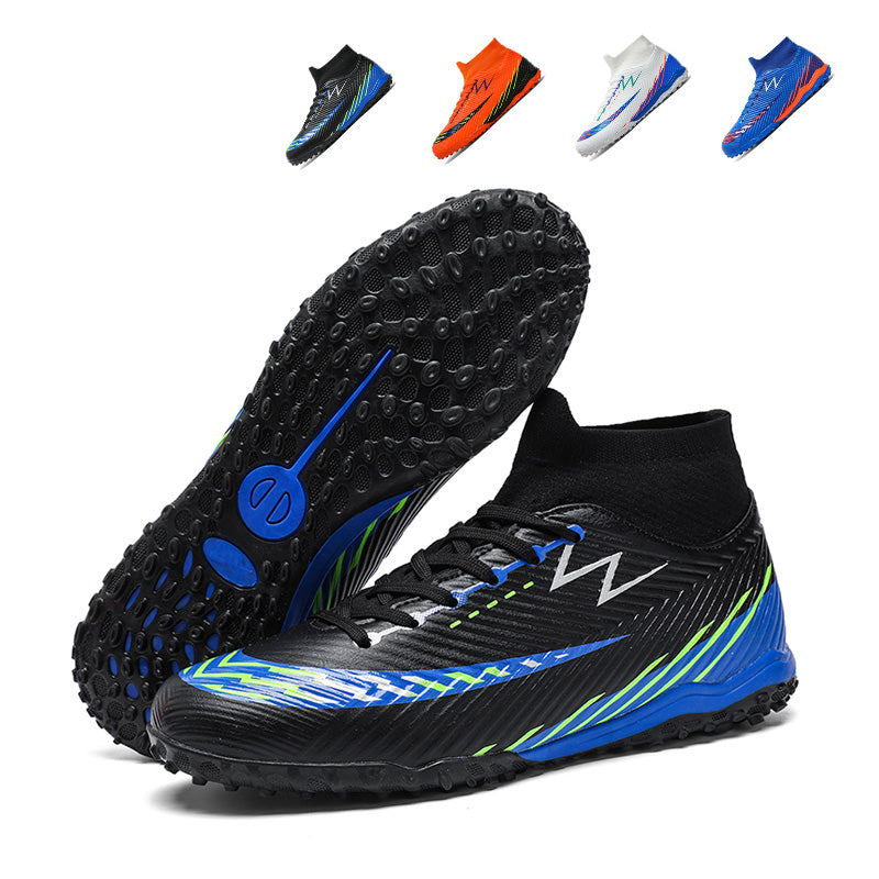 TF Turf Soccer Cleats, Sock‑Collar High‑Ankle Lace‑Up Turf Football Boots, Diagonal Stripe Textured Upper TF‑Stud Soccer Shoes for Adult & Youth Artificial Turf Training & Competition, Multi‑Color Options-xile791