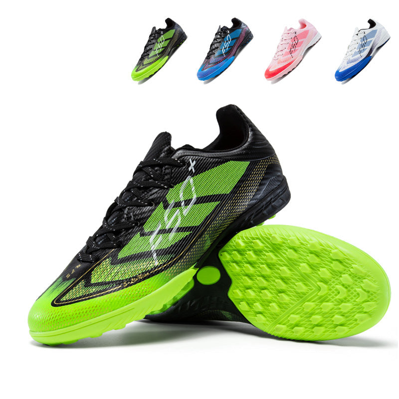 Low Cut TF Turf Soccer Cleats, Lace-Up Breathable Dot Textured Mesh F50+ Gradient Graphic Football Boots, Non-Marking Dense Block Rubber Training Shoes for Indoor Hard Courts & Short Artificial Turf-Hxh-X2009