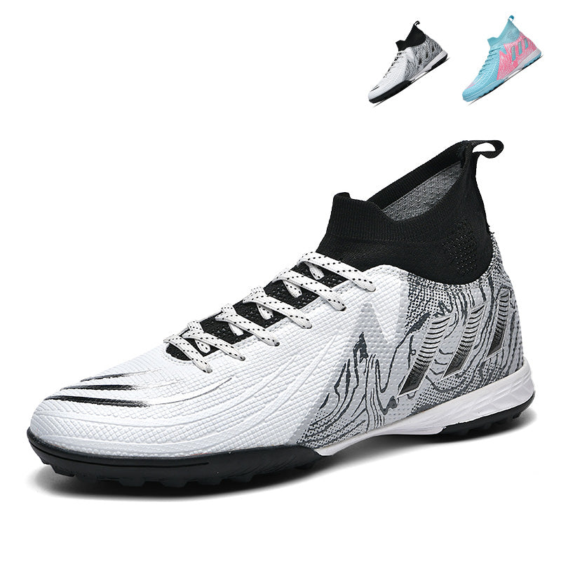 Men&Women Youth High‑Top TF Turf Soccer Cleats, Sock‑Ankle Stretch Knit Collar Football Boots, Printed Textured Synthetic Upper Lace‑Up Soccer Shoes for Turf Hard Ground for Men&Women-baobu2508