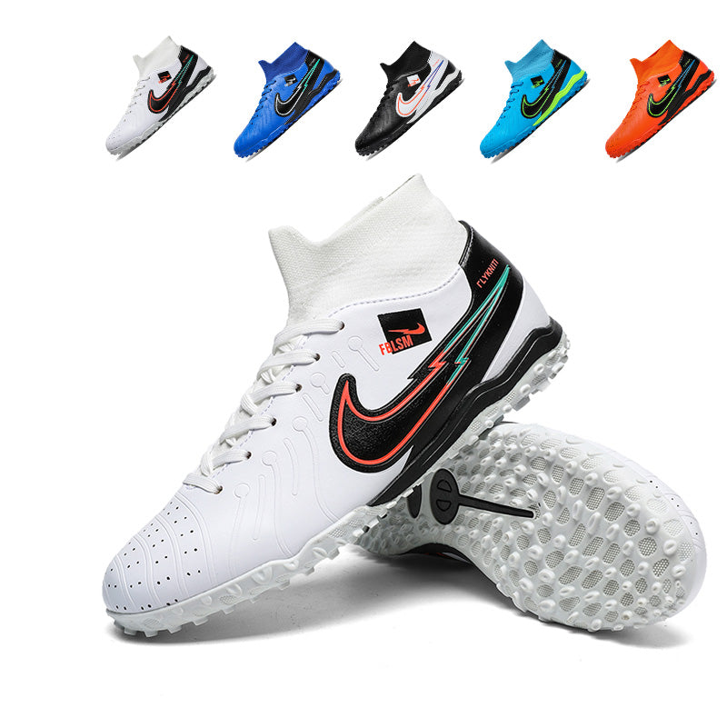 Hight Sock TF Turf Soccer Cleats, Lace-Up Curved Embossed Synthetic Football Boots, Gradient Swoosh Lightning Graphic Knit Sock Ankle Lightweight Training Athletic Shoes for Indoor Hard Courts & Short Artificial Turf-zusheng793
