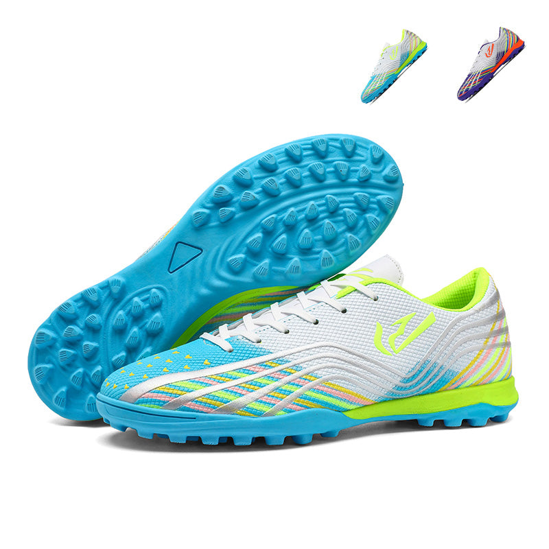 TF Turf Soccer Cleats, Low‑Top Lace‑Up Turf Football Boots, Wave‑Stripe Colorful Graphic Mesh Upper TF‑Stud Soccer Shoes for Adult & Youth Artificial Turf Training & Competition-xile1566