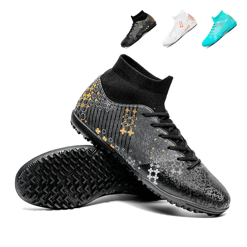 TF Turf Soccer Cleats, Sock‑Collar High‑Ankle Lace‑Up Turf Football Boots, Pixel Cross & Circle Gradient Print Upper TF‑Stud Soccer Shoes for Adult & Youth Artificial Turf & Hard Ground Training & Competition, Multi‑Color Options-xile2461