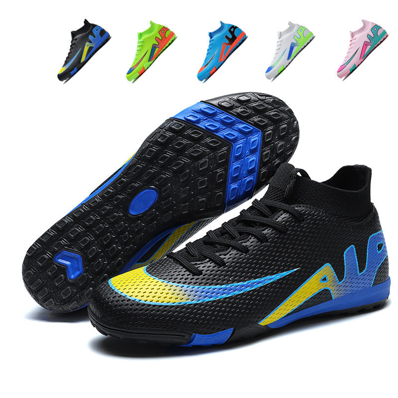 Hight Ankle Sock TF Turf Soccer Cleats, Lace-Up Breathable Perforated Air Mesh  Gradient Print Football Boots, Non-Marking Dense Block Rubber Training Shoes for Indoor Hard Courts & Short Artificial Turf-xinma562-1